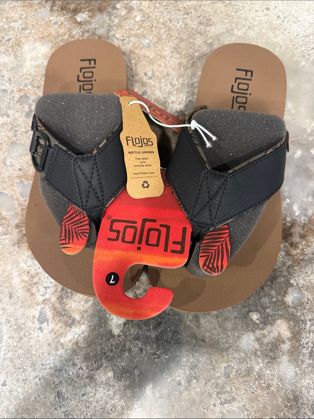 Flojos Men's Black and Brown Flip-Flops with Red Accent